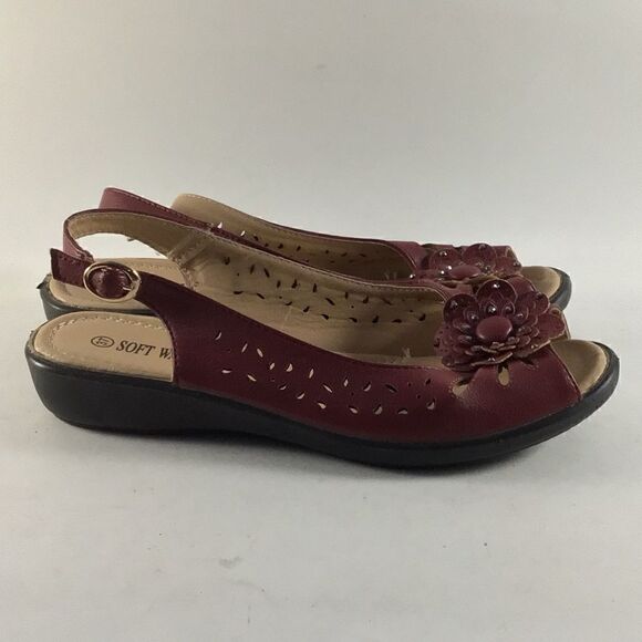 Soft walker womens open toe lightweight buckle sandals red size EU 37 US 6.5 - Picture 1 of 8